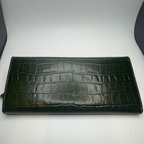 Yves Saint Laurent Dark Green Crocodile Embossed Leather Long Wallet - Preowned - Picture 2 of 12